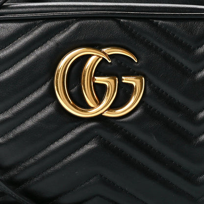 Gucci Calfskin Matelasse Small GG Marmont Chain Shoulder Bag Black 9 of 12