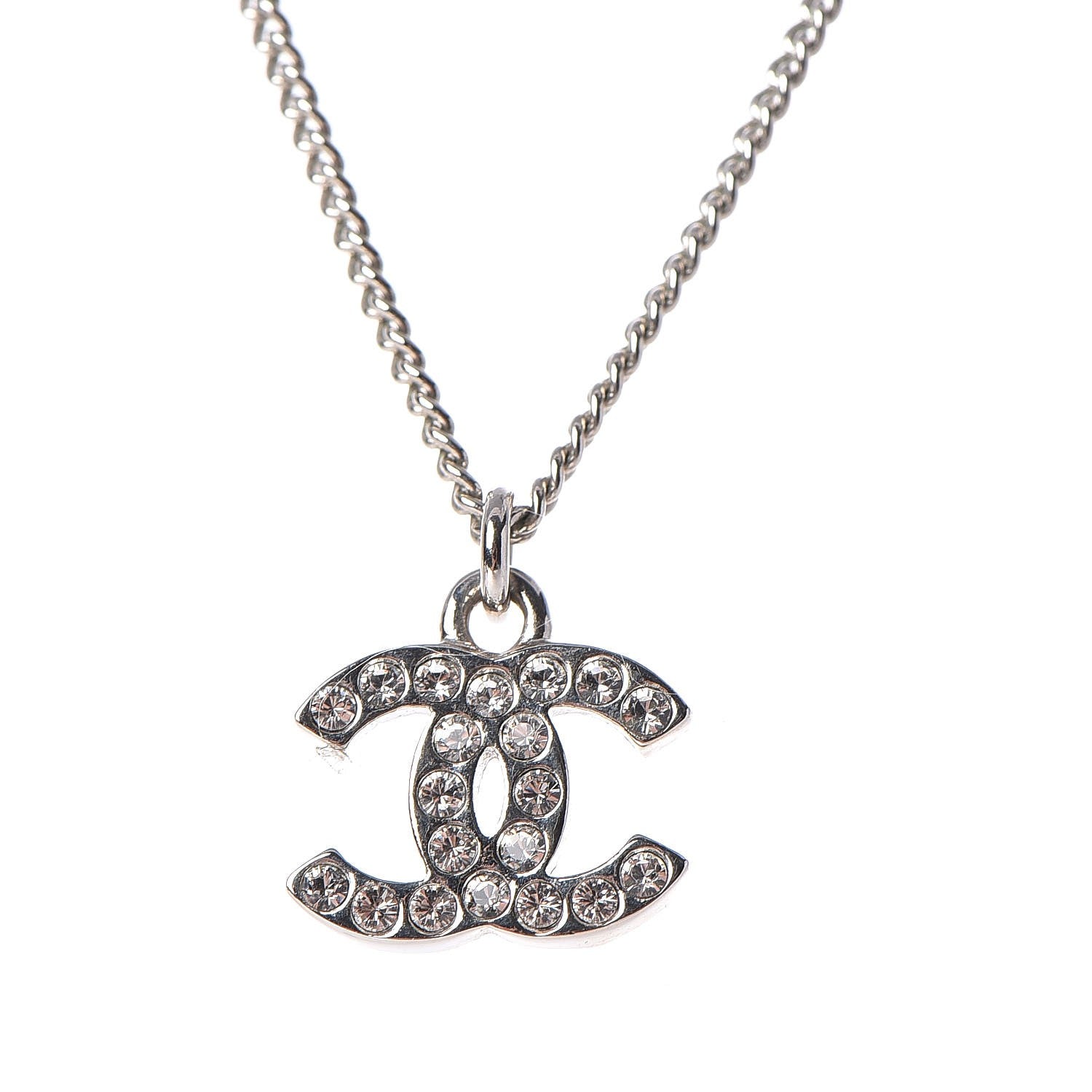 Chanel Crystal Timeless CC Necklace Silver 5 of 6
