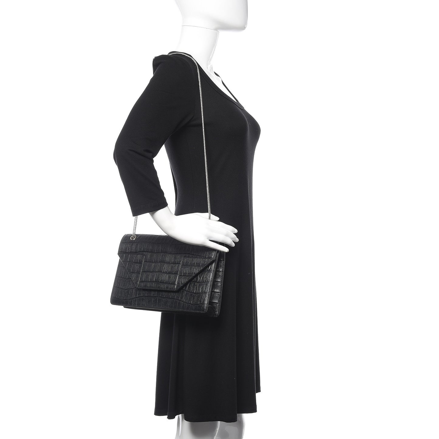 Calfskin Crocodile Embossed Medium Betty Black