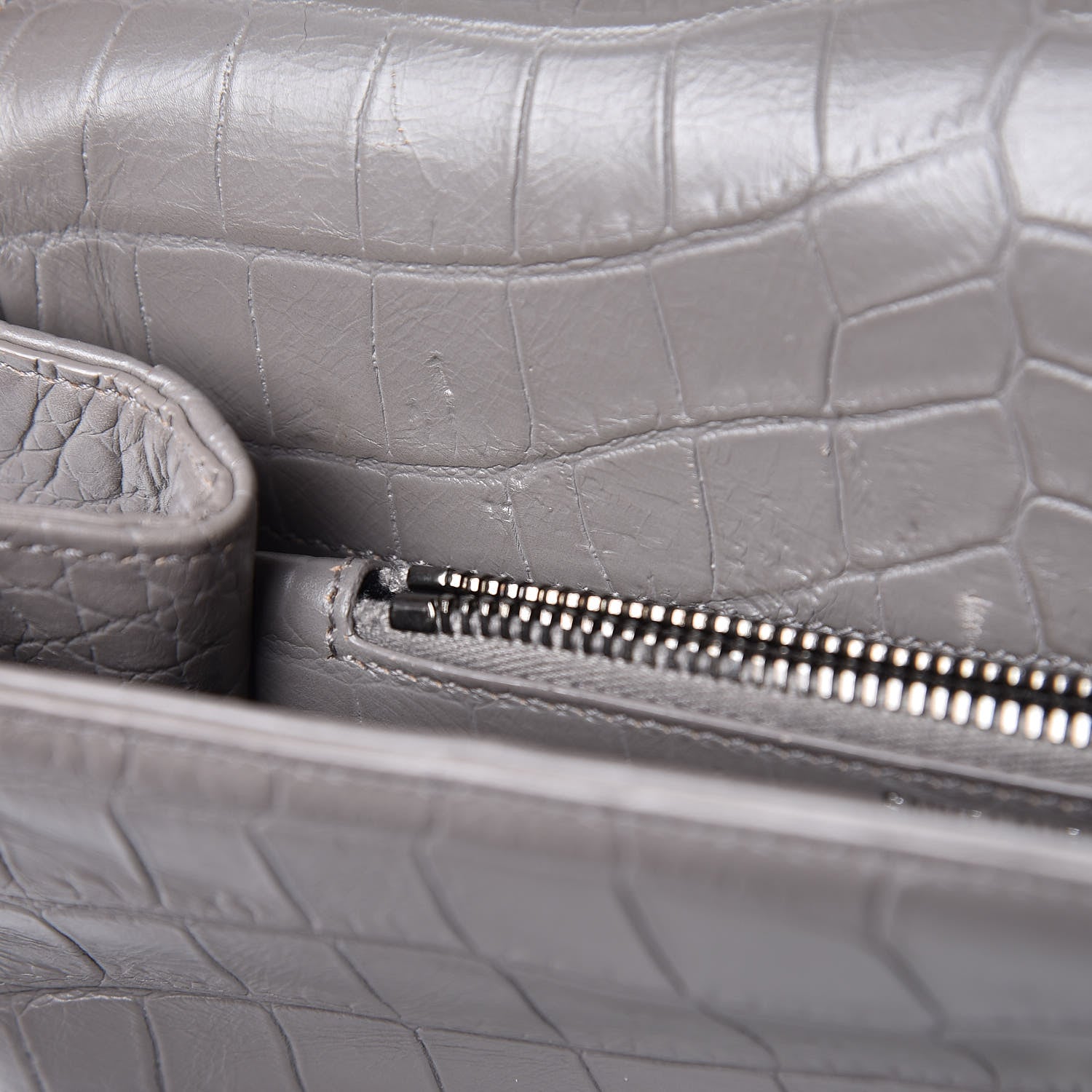Saint Laurent Calfskin Crocodile Embossed Medium College Monogram Satchel Gray 11 of 15
