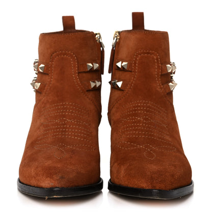 Valentino Garavani Suede Rockstud Double Buckle 50mm Cowboy Ankle Boots 36 Selleria 2 of 11