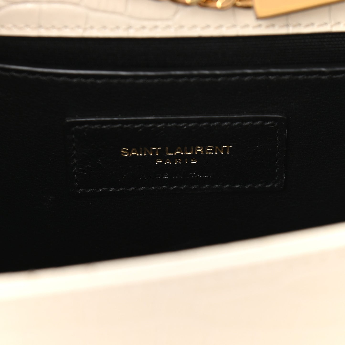 Calfskin Crocodile Embossed Small Classic Monogram Kate Tassel Satchel Crema Soft