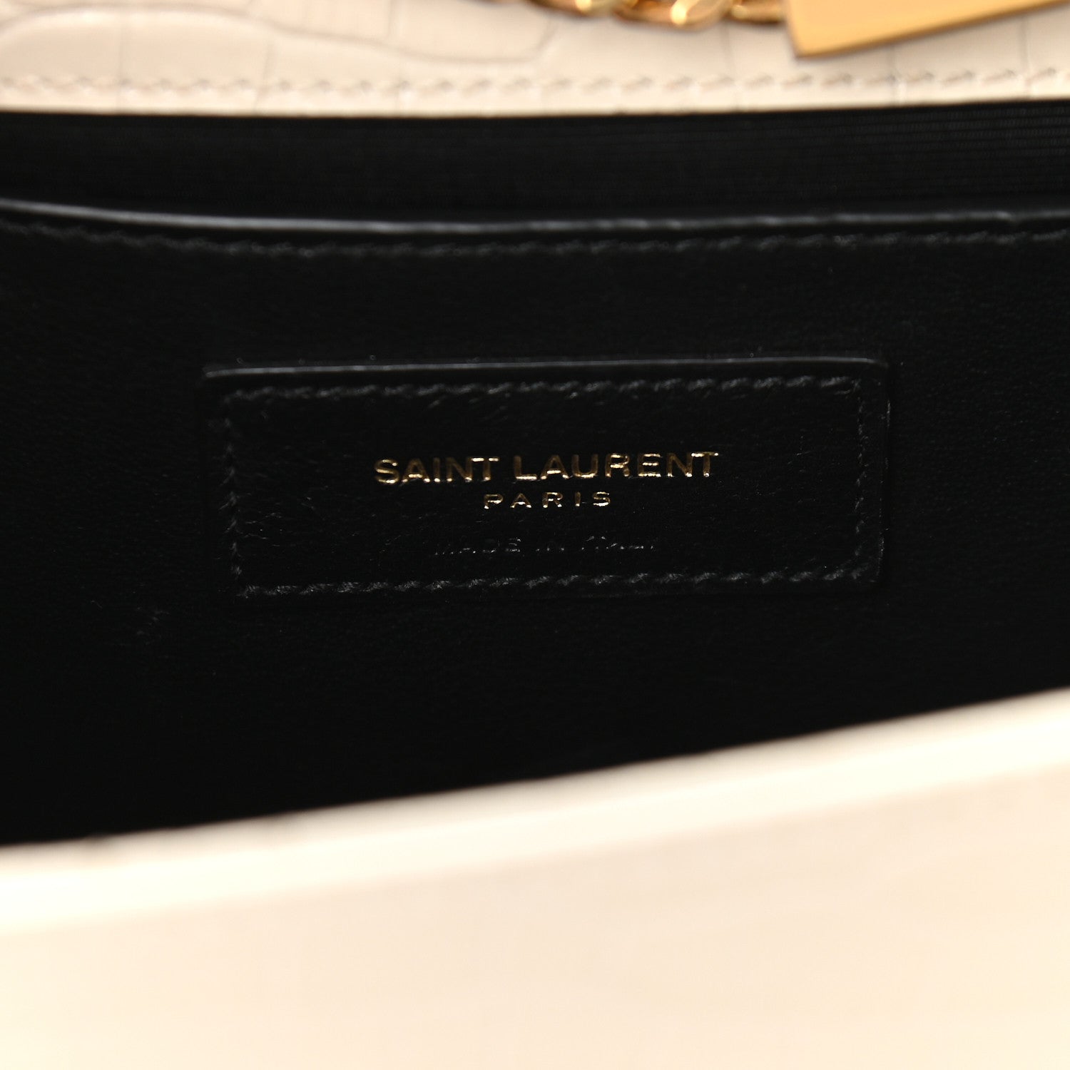 Saint Laurent Calfskin Crocodile Embossed Small Classic Monogram Kate Tassel Satchel Crema Soft 6 of 8