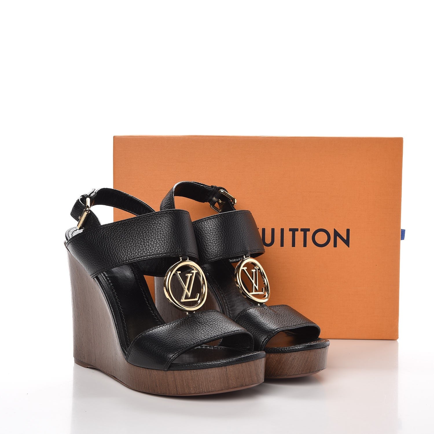 Louis Vuitton Calfskin Vedette Wedge Sandals 41 Black 10 of 10