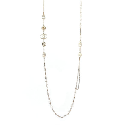 Chanel Crystal Pearl CC Camellia Long Necklace Gold 1 of 4