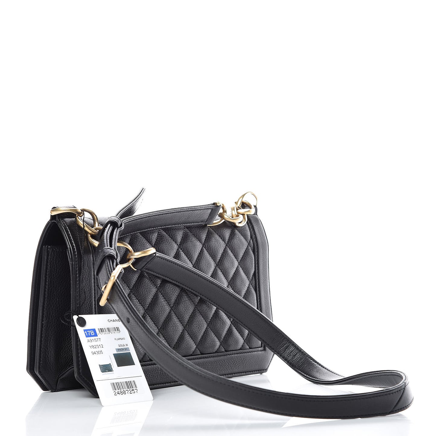 Grained Calfskin Quilted Medium Flap Black
