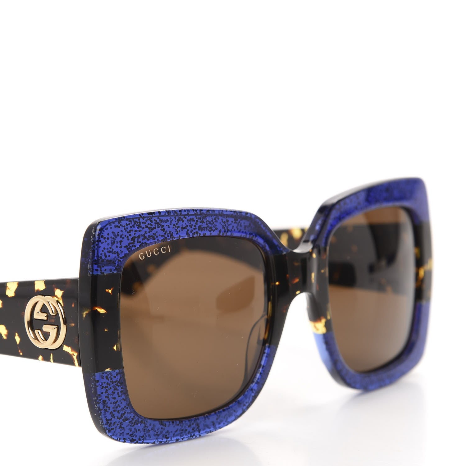 Gucci Square Frame GG0083S Sunglasses Glitter Blue Havana Brown 7 of 8