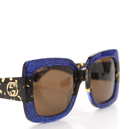 Gucci Square Frame GG0083S Sunglasses Glitter Blue Havana Brown 7 of 8