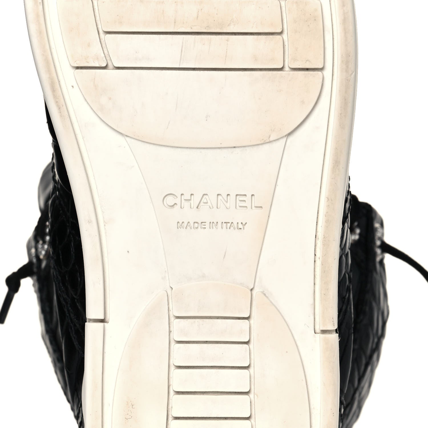 Chanel Calfskin Crocodile Embossed Cocodile High Top Sneakers 39 Black 6 of 9