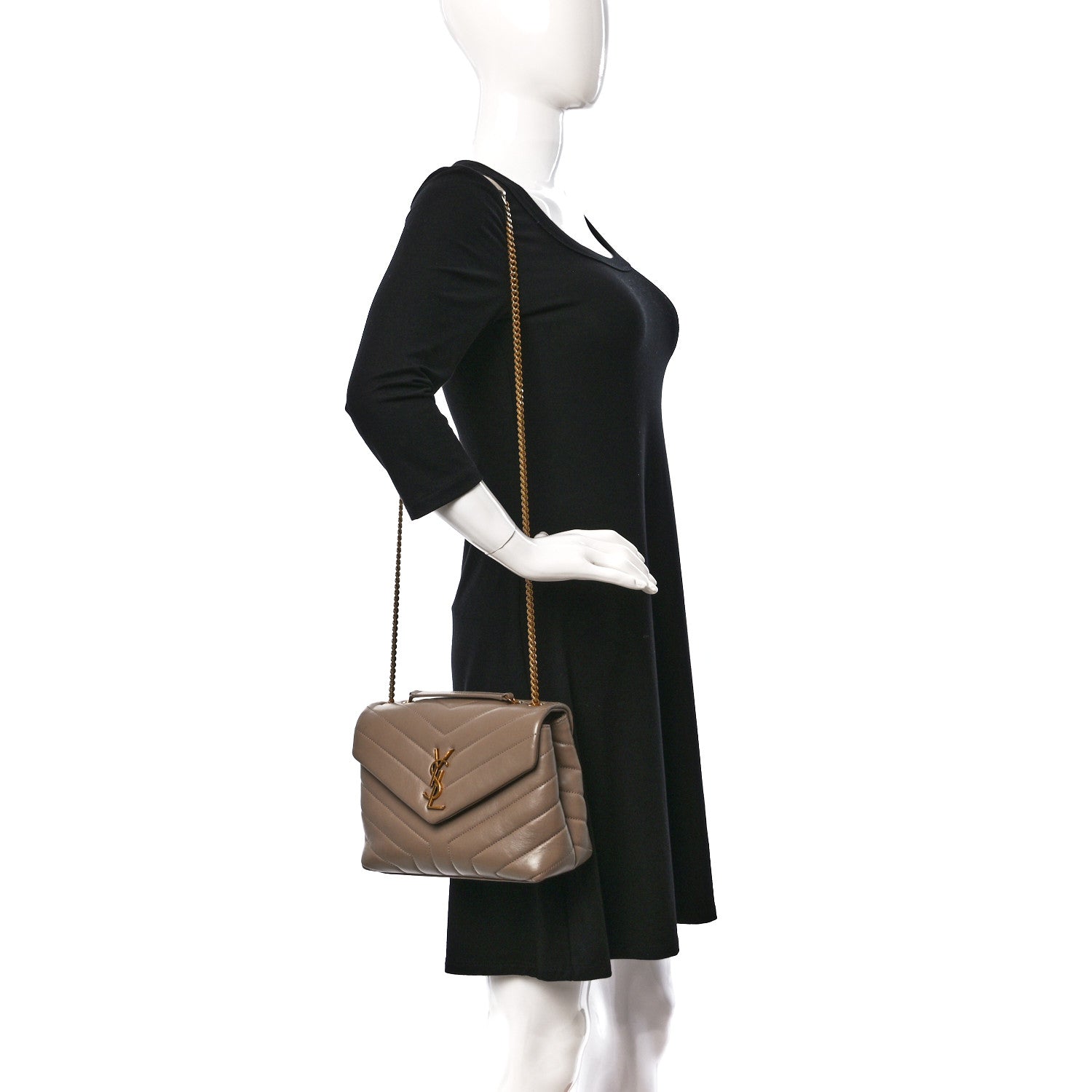 Saint Laurent Calfskin Y Quilted Monogram Small Loulou Chain Satchel Dark Beige 2 of 10