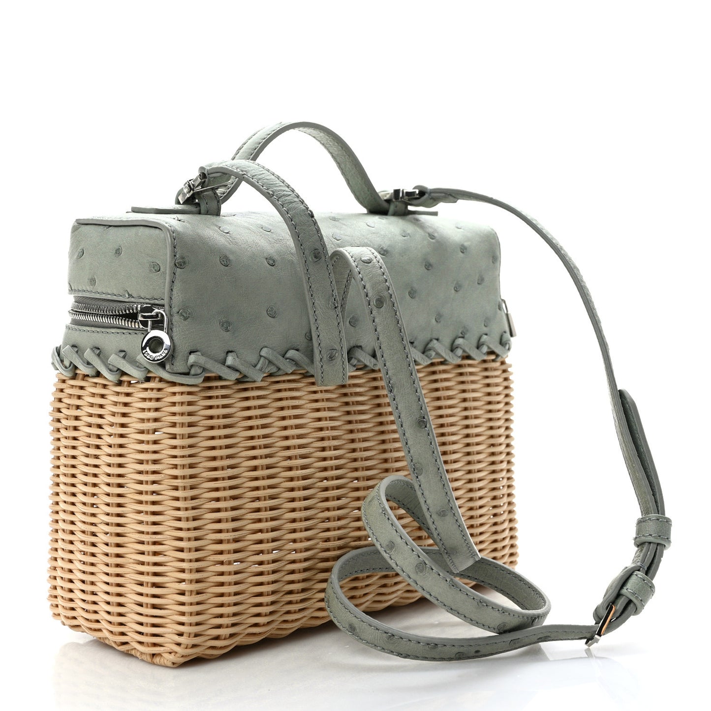 Wicker Ostrich East West L19 Extra Pocket Pouch Eucalyptus