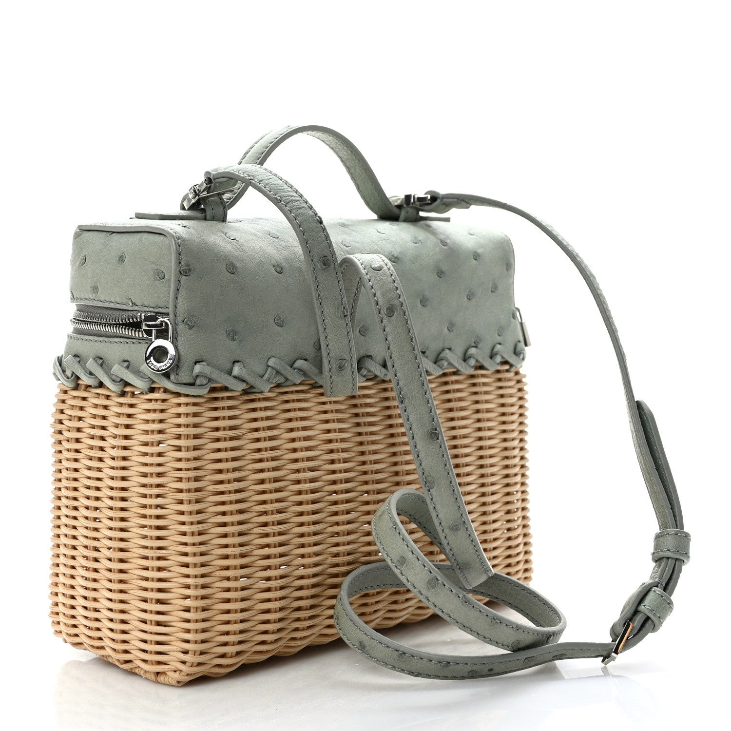 Loro Piana Wicker Ostrich East West L19 Extra Pocket Pouch Eucalyptus 2 of 7