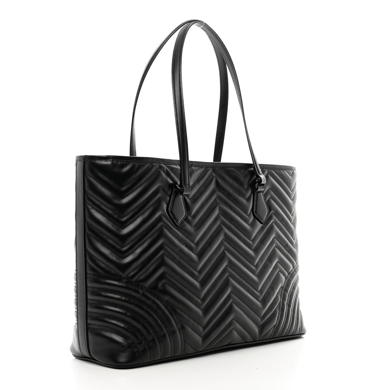 Gucci Calfskin Matelasse Monochrome Large GG Marmont Tote Bag Black 3 of 9
