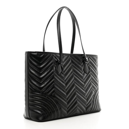 Gucci Calfskin Matelasse Monochrome Large GG Marmont Tote Bag Black 3 of 9