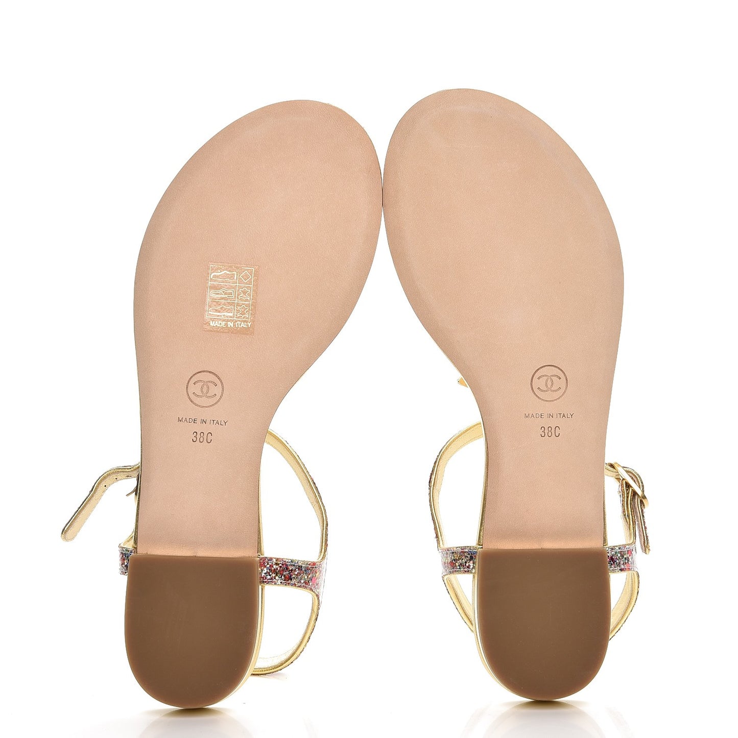 Metallic Lambskin Glitter Gripoix CC Sandals 38 Gold
