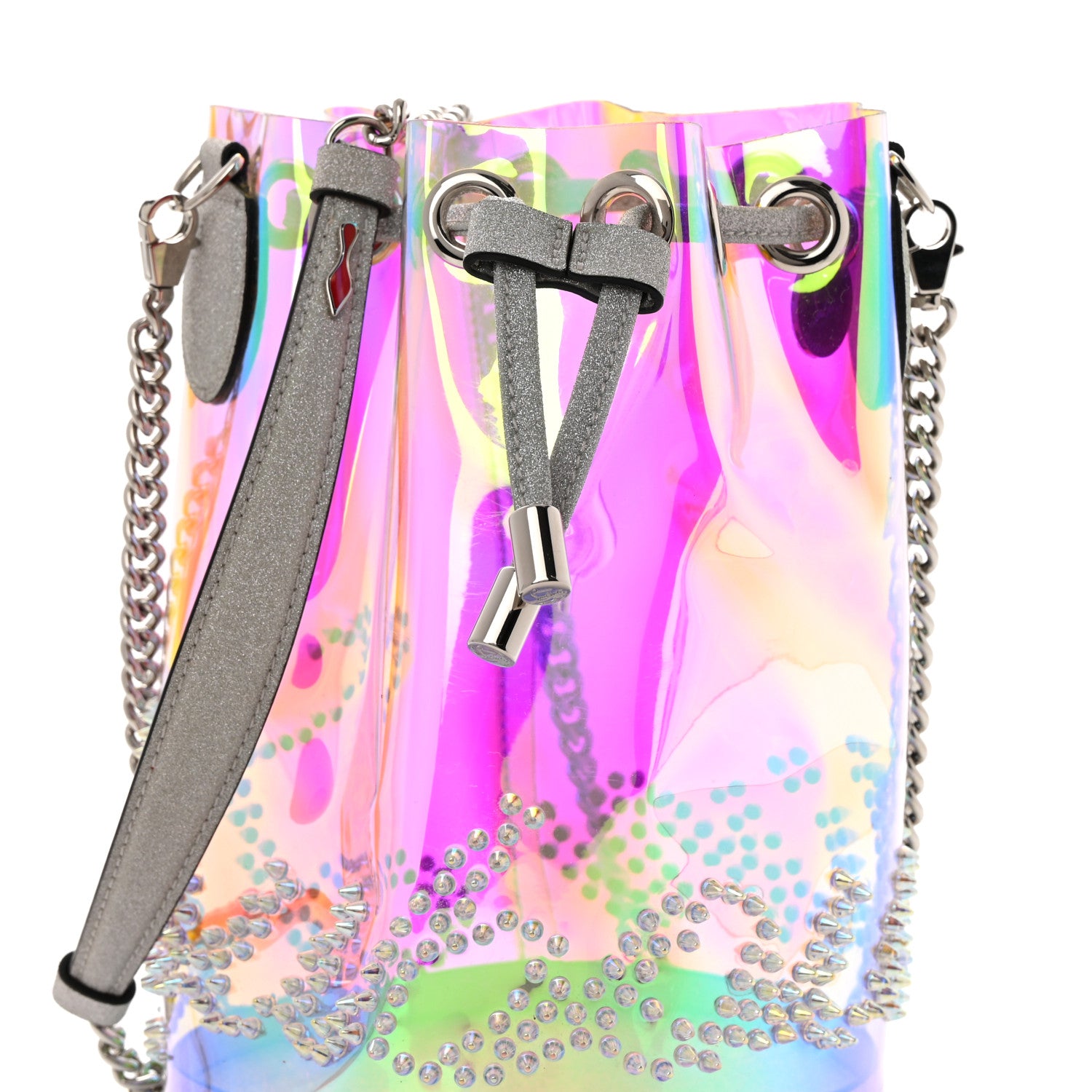 Christian Louboutin PVC Iridescent Marie Jane Studded Bucket Silver 7 of 12