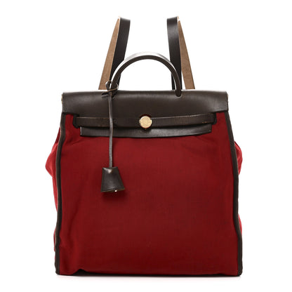 Hermes Toile Vache Calfskin Herbag 30 PM Backpack Orange Red 1 of 10