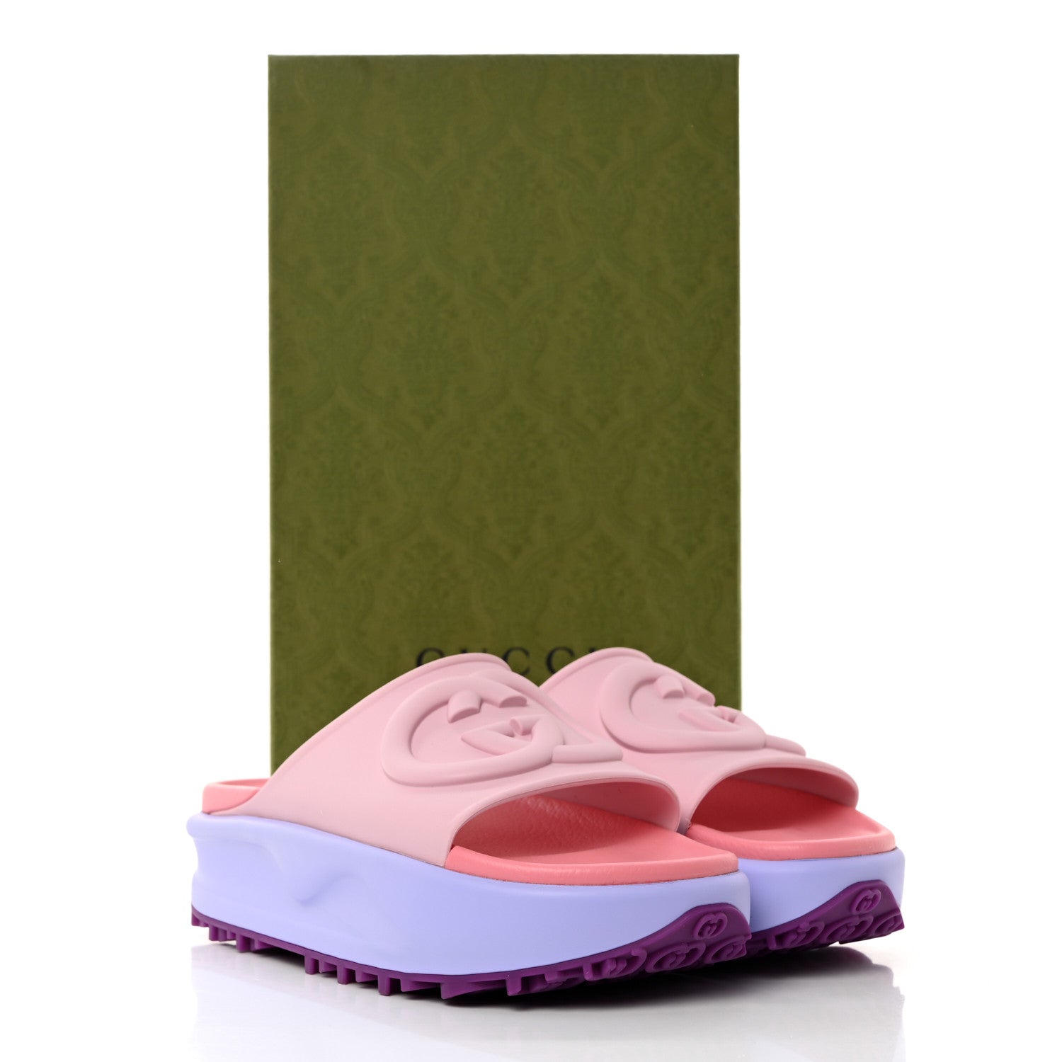 Gucci Soft Rubber Womens Interlocking G Platform 42mm Slide Sandals 38 Sugar Pink 10 of 10