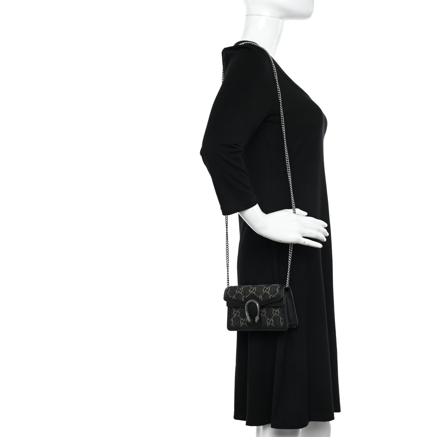 Jacquard Black Denim GG Monogram Super Mini Dionysus Shoulder Bag Black Ivory