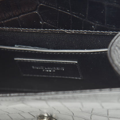 Saint Laurent Calfskin Crocodile Embossed Small Classic Monogram Kate Tassel Satchel Black 7 of 9