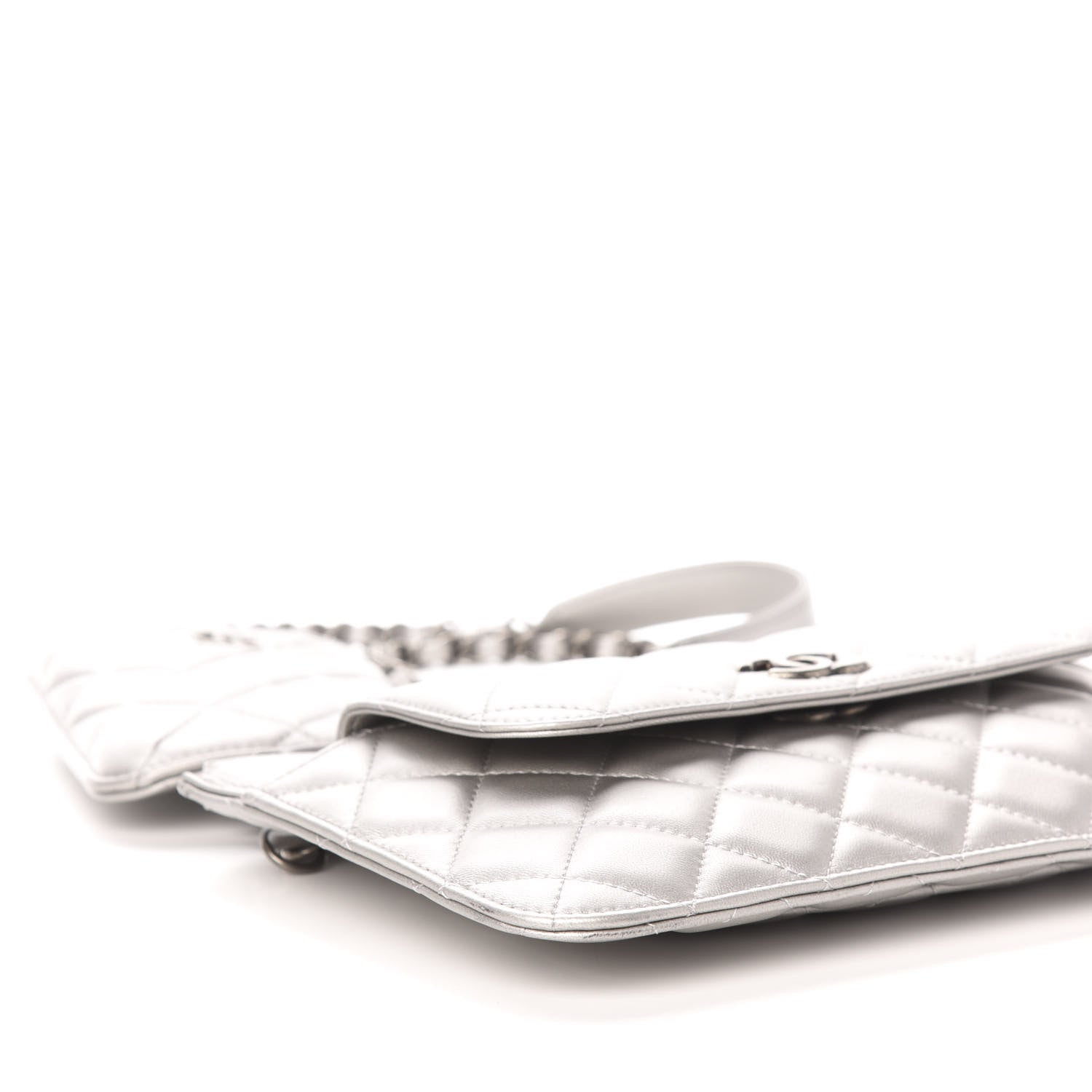 Chanel Metallic Lambskin Quilted Clutch With Chain Silver 8 of 12