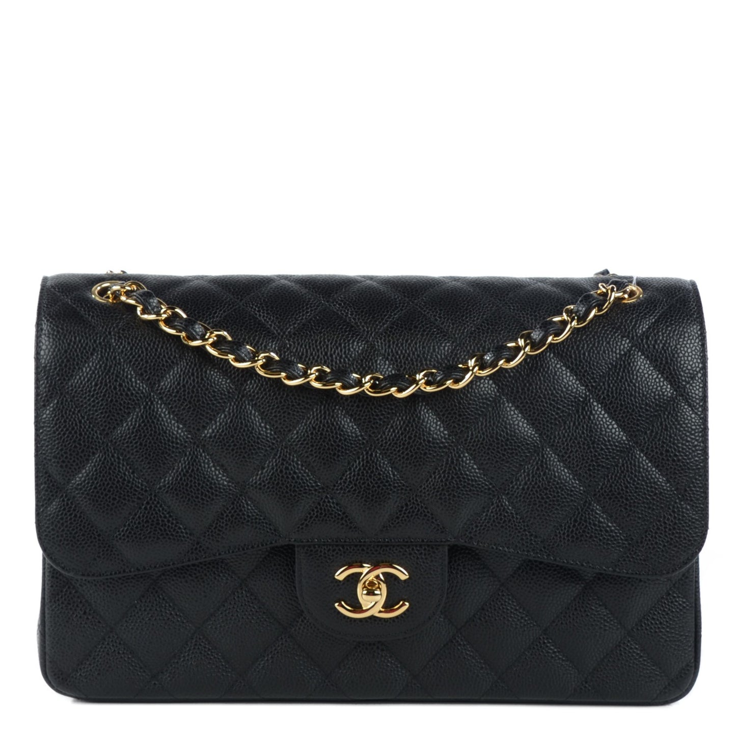 Caviar Quilted Jumbo Double Flap Black
