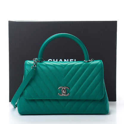 Chanel Caviar Chevron Quilted Small Coco Handle Flap Green 12 of 12