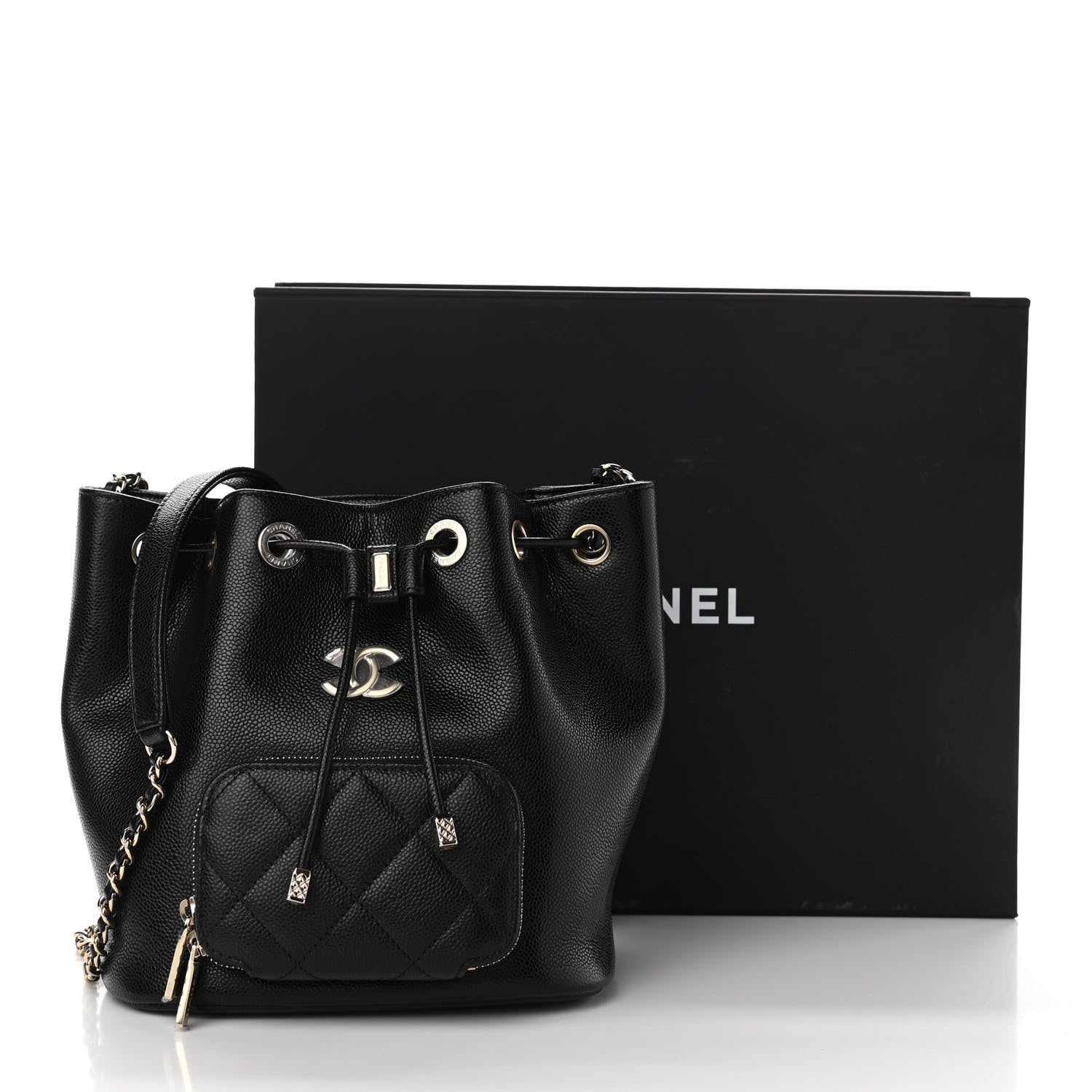 Chanel Caviar Quilted CC Pocket Bucket Bag Black 11 of 11