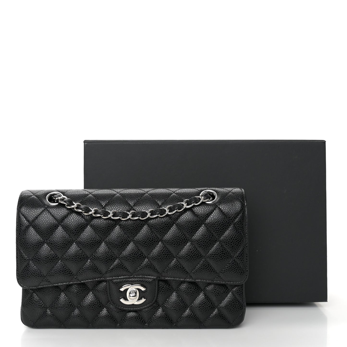 Caviar Quilted Medium Double Flap Black