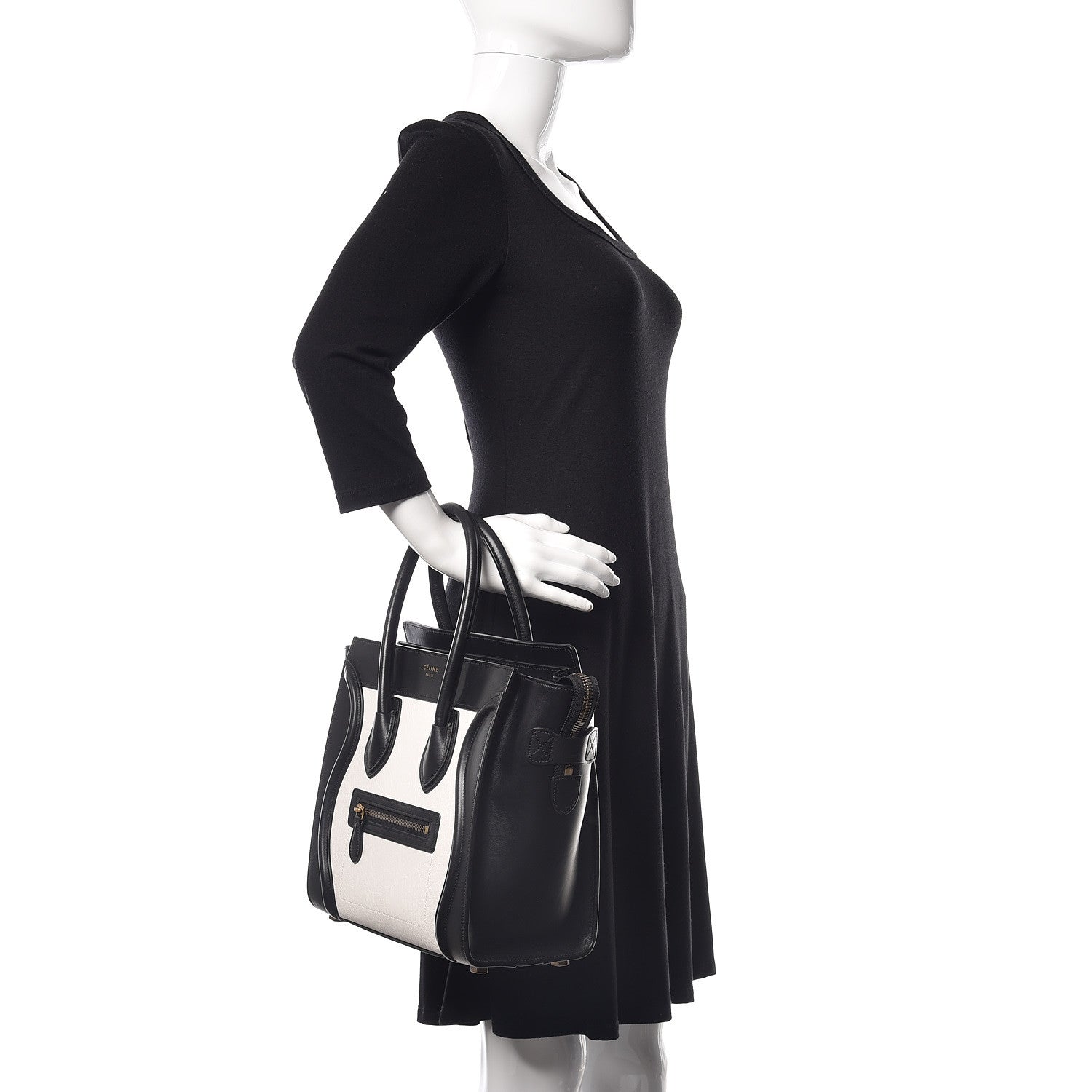 Celine Shrunken Lambskin Micro Bi-Color Luggage Black White 2 of 9