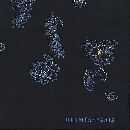 Hermes Silk Embroidered Robe Legere Scarf 90 Black Bleu 2 of 4