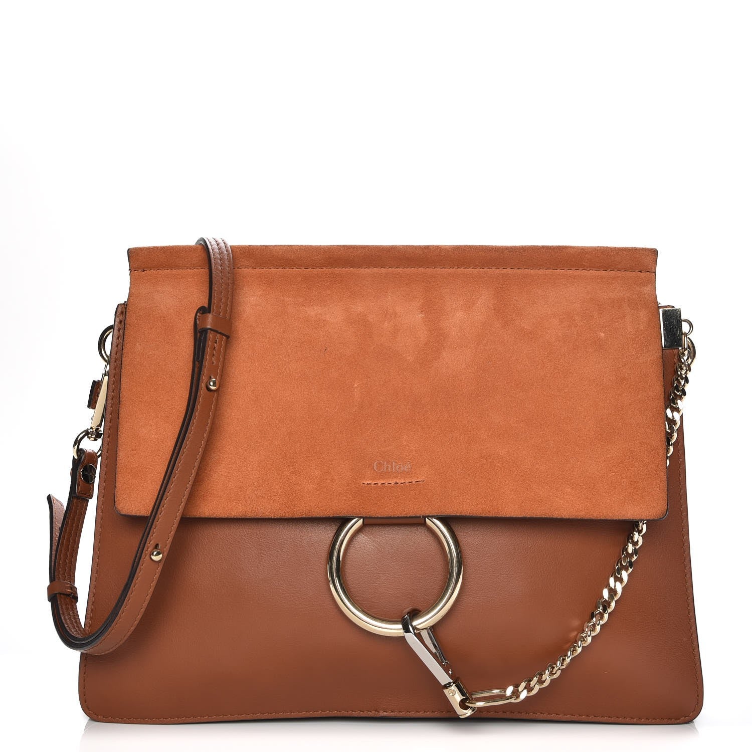 Chloe Suede Calfskin Medium Faye Shoulder Bag Tobacco 1 of 8