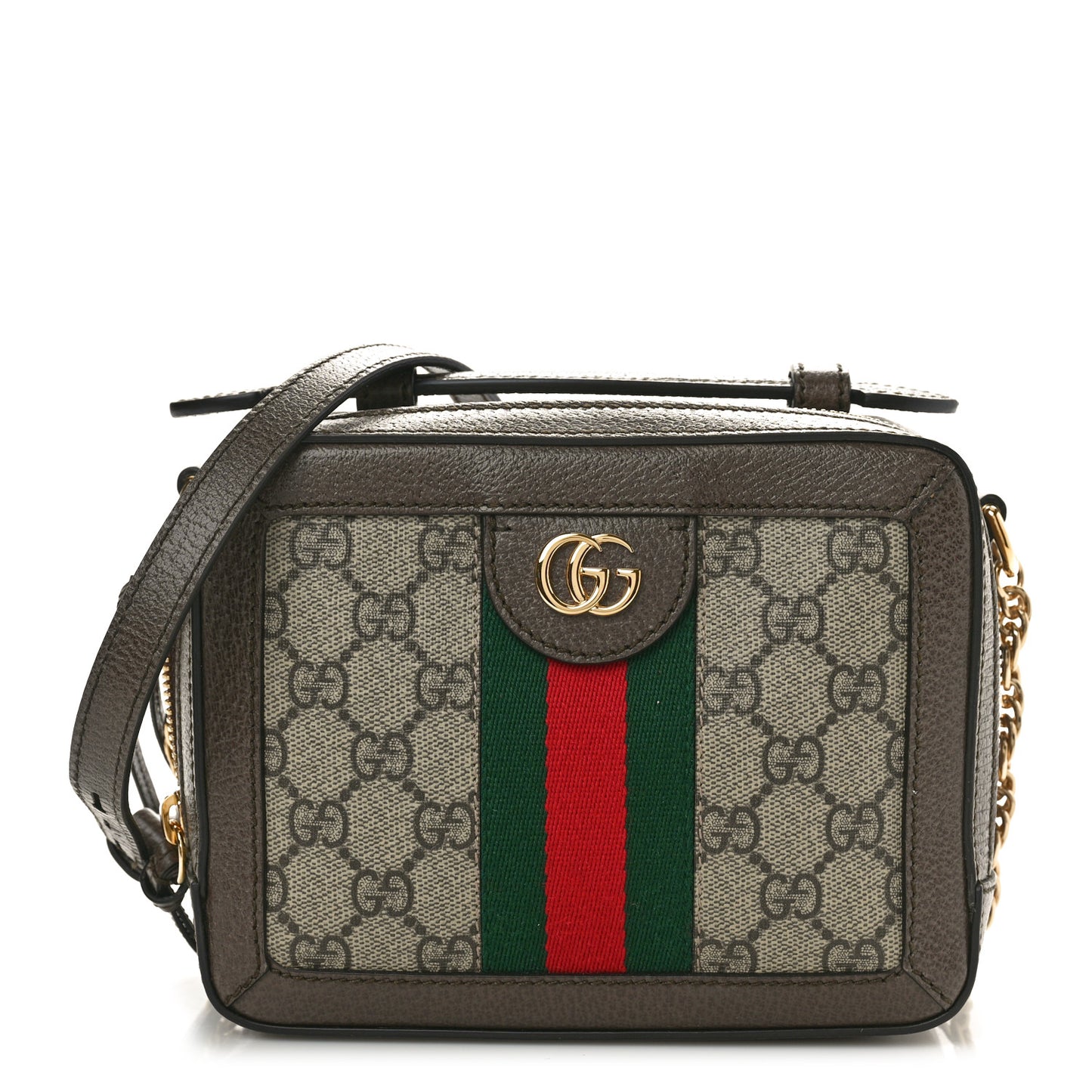 GG Supreme Monogram Mini Ophidia Top Handle Shoulder Bag Brown
