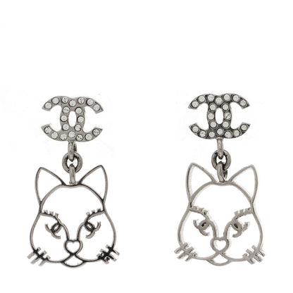 Chanel Crystal Emoji Choupette Cat CC Earrings Silver 1 of 4