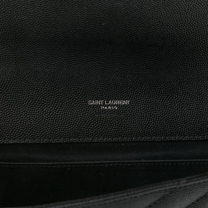 Saint Laurent Grain De Poudre Matelasse Chevron Monogram Envelope Clutch Black 6 of 7