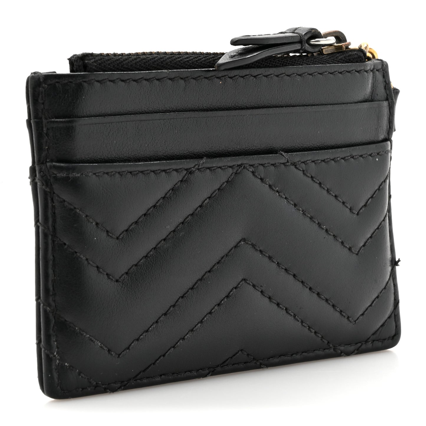 Calfskin Matelasse Chevron GG Marmont Key Case Card Holder Black