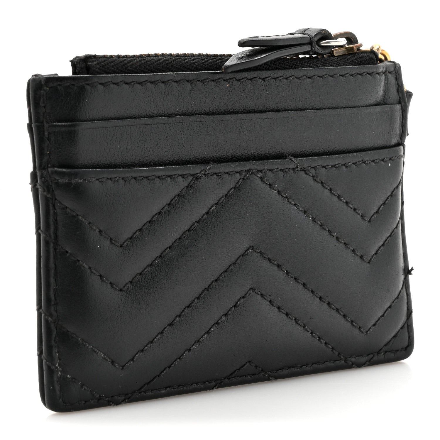 Gucci Calfskin Matelasse Chevron GG Marmont Key Case Card Holder Black 3 of 11