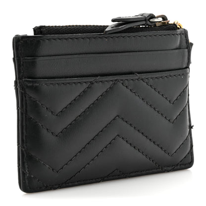 Gucci Calfskin Matelasse Chevron GG Marmont Key Case Card Holder Black 3 of 11