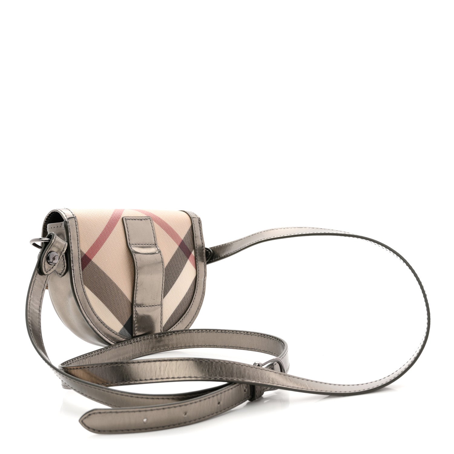 Burberry Patent Nova Check Mini Crossbody Bag Pewter 3 of 14