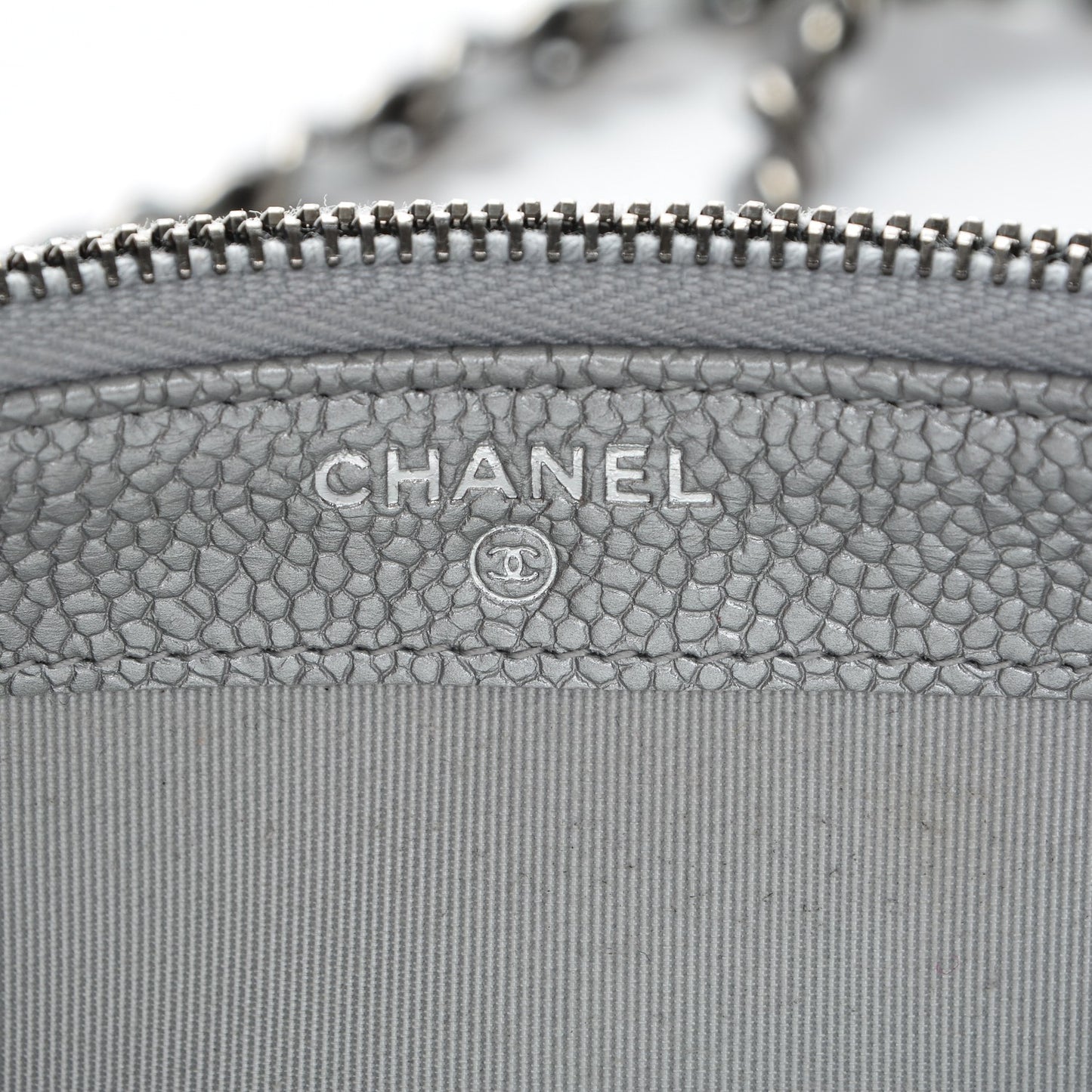 Metallic Caviar Quilted Small Clutch With Chain Silver