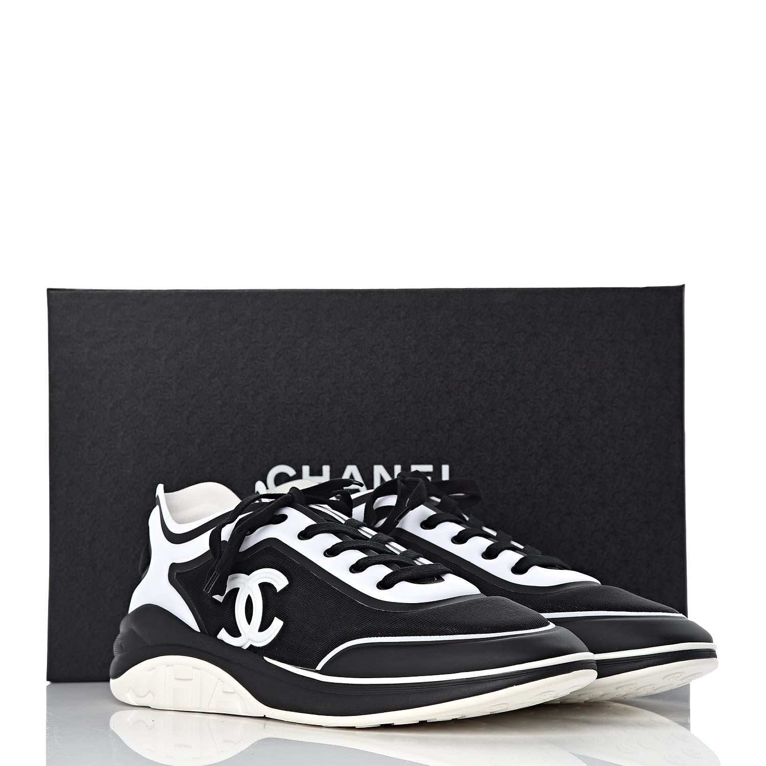 Chanel Mesh Lycra Thermoplastic Mens Sneakers 46 Black White 8 of 8