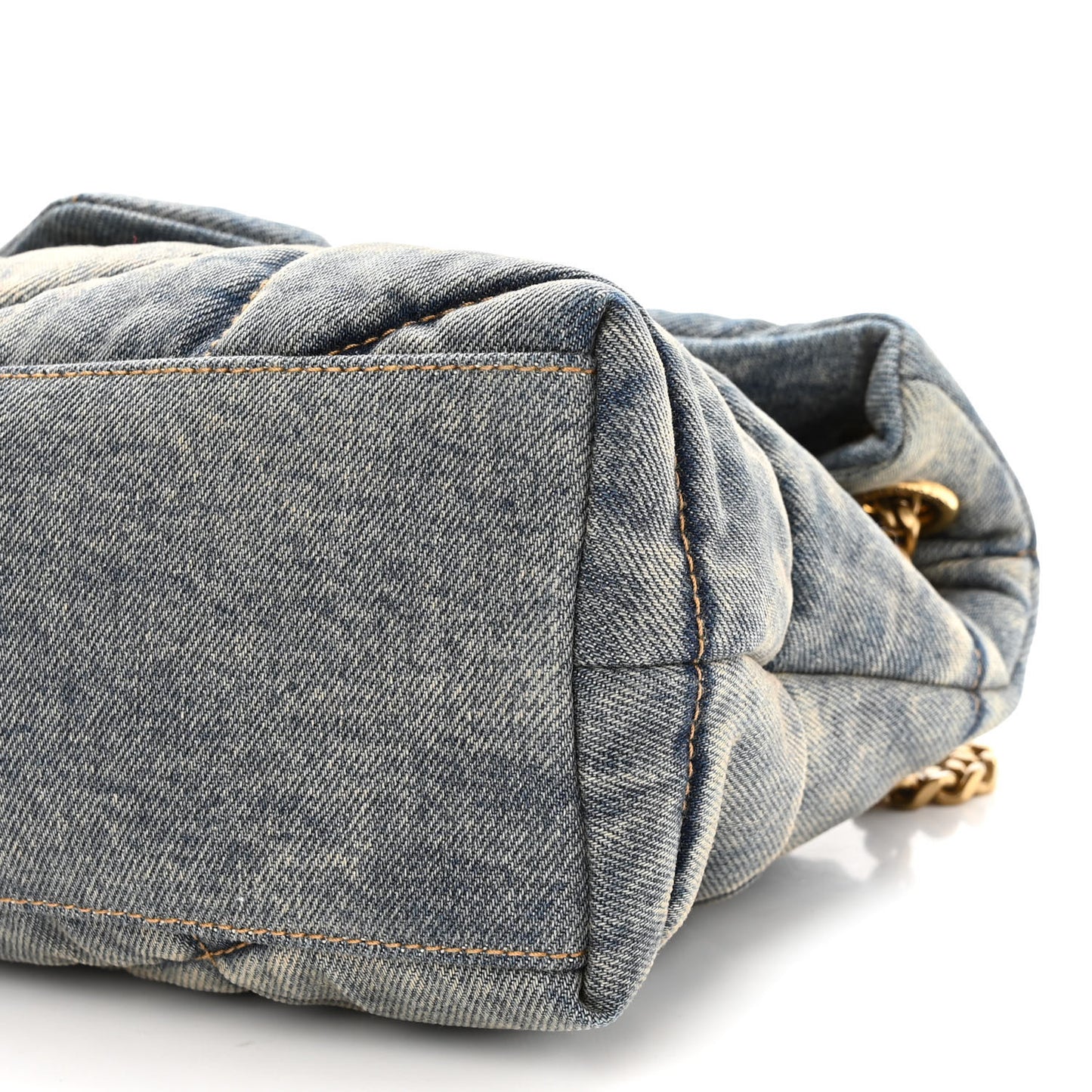 Denim Quilted Small Loulou Puffer Monogram Chain Satchel Blue Cinnamon