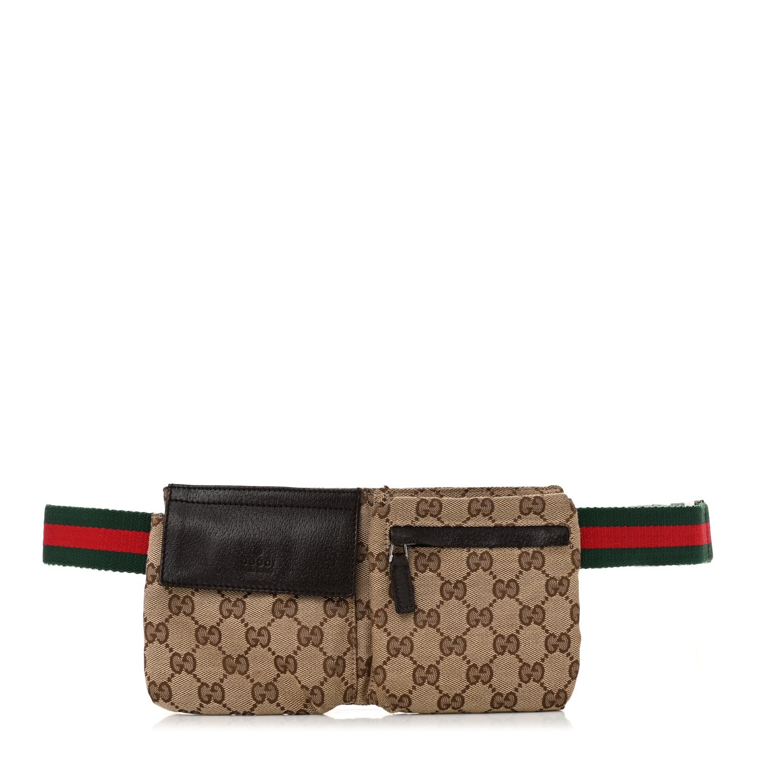 Gucci GG Monogram Web Double Pocket Belt Bag Dark Brown 1 of 10