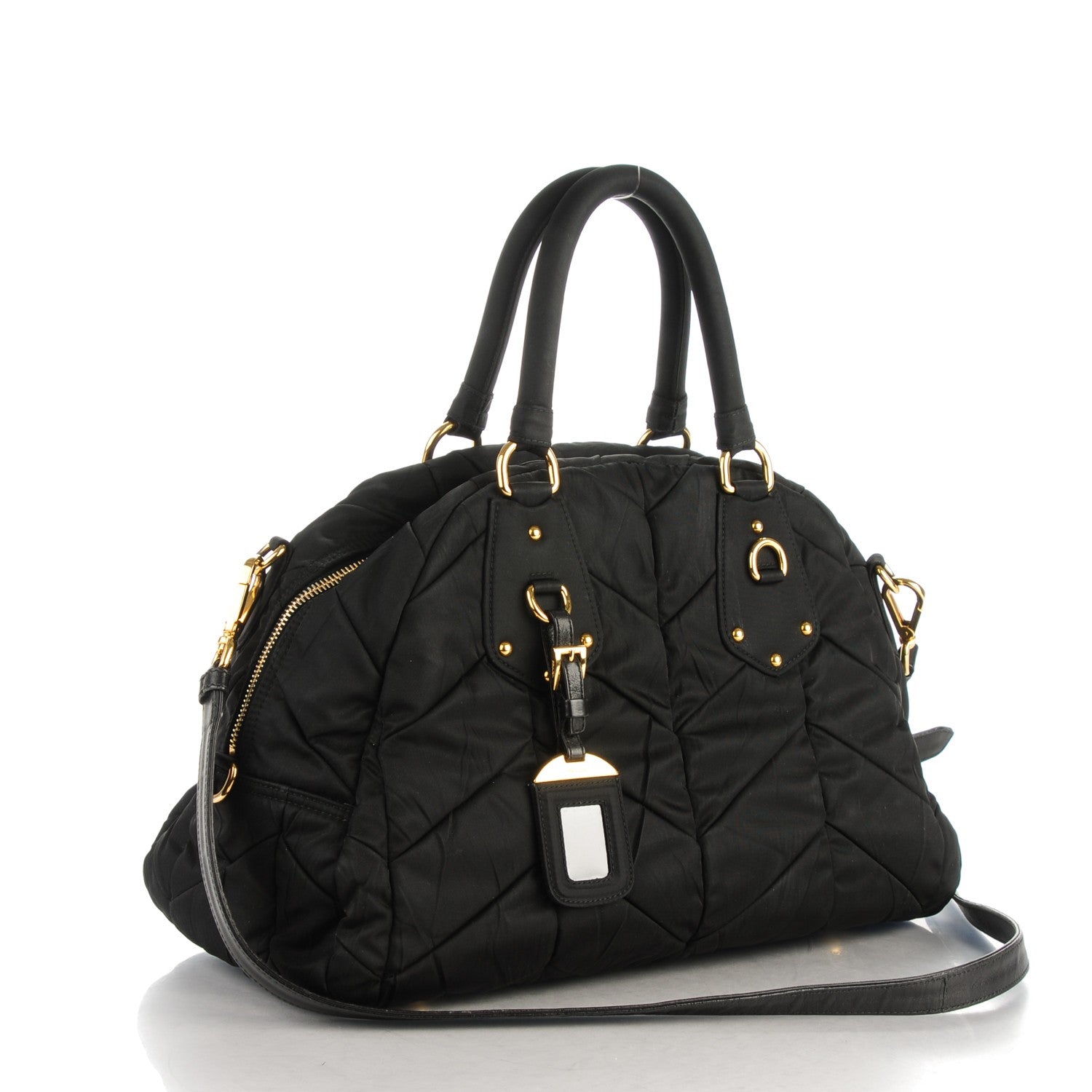 Prada Nylon Chevron Quilted Dome Satchel Black 3 of 8