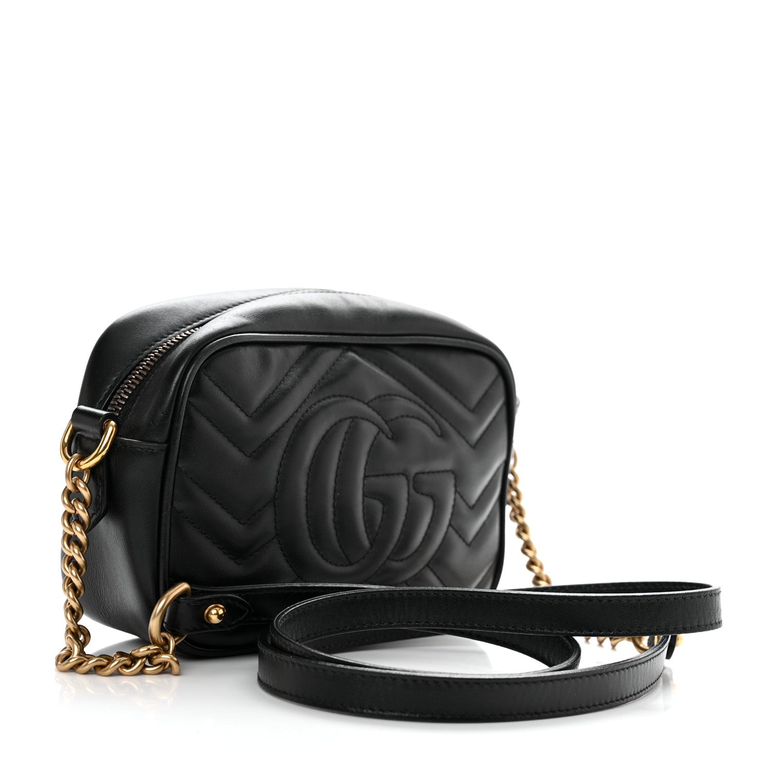 Gucci Calfskin Matelasse Mini GG Marmont Chain Shoulder Bag Black 3 of 11