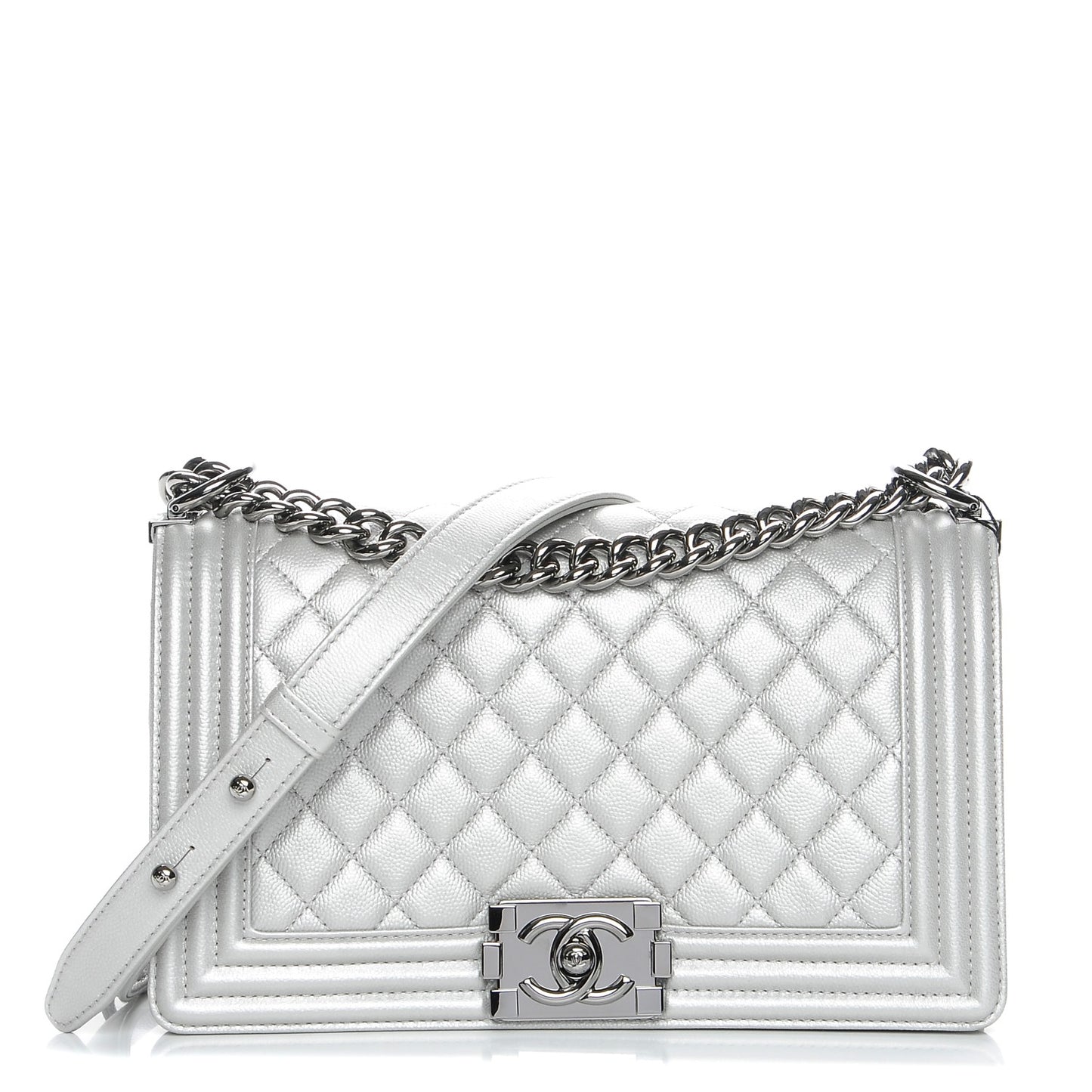 Metallic Caviar Quilted Medium Boy Flap Silver