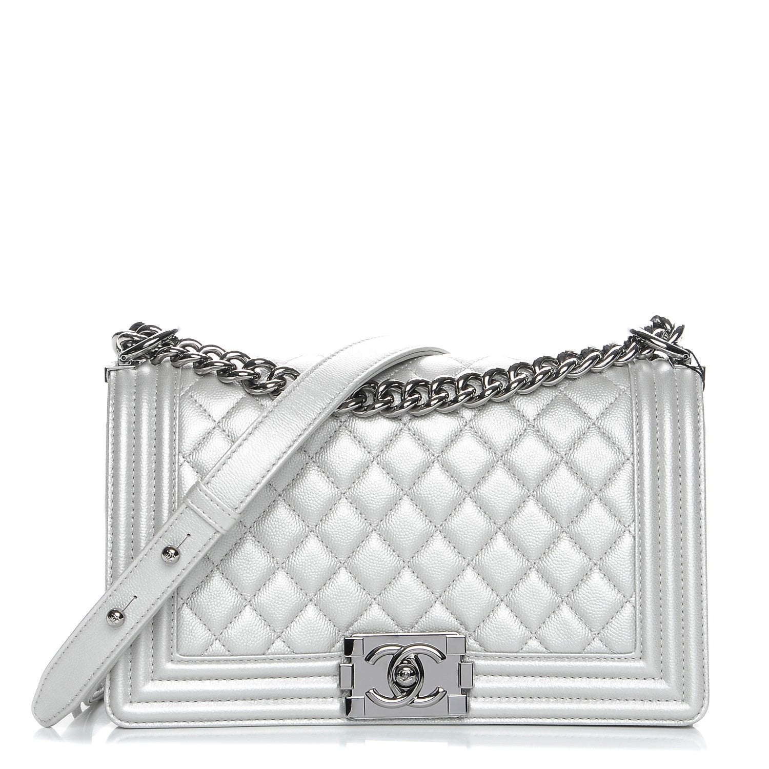 Chanel Metallic Caviar Quilted Medium Boy Flap Silver 1 of 9