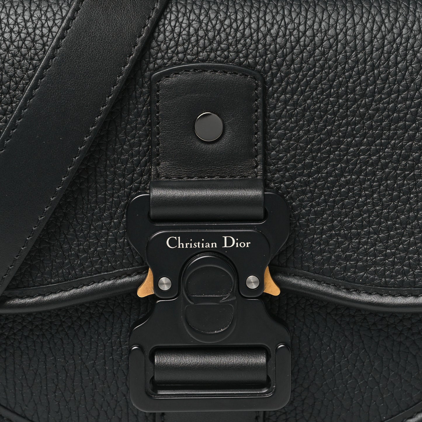 Grained Calfskin Mini Saddle Messenger Bag With Strap Black
