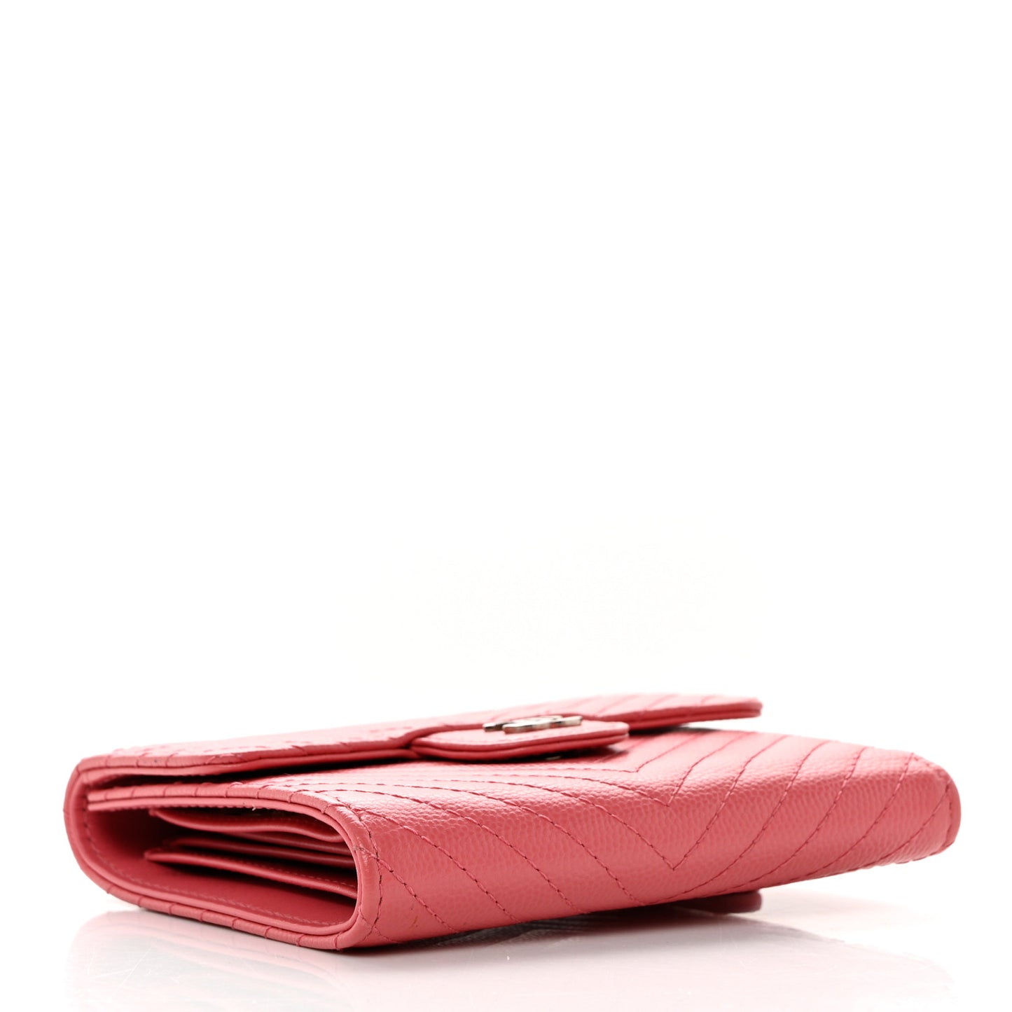Caviar Chevron Quilted Compact Flap Wallet Pink
