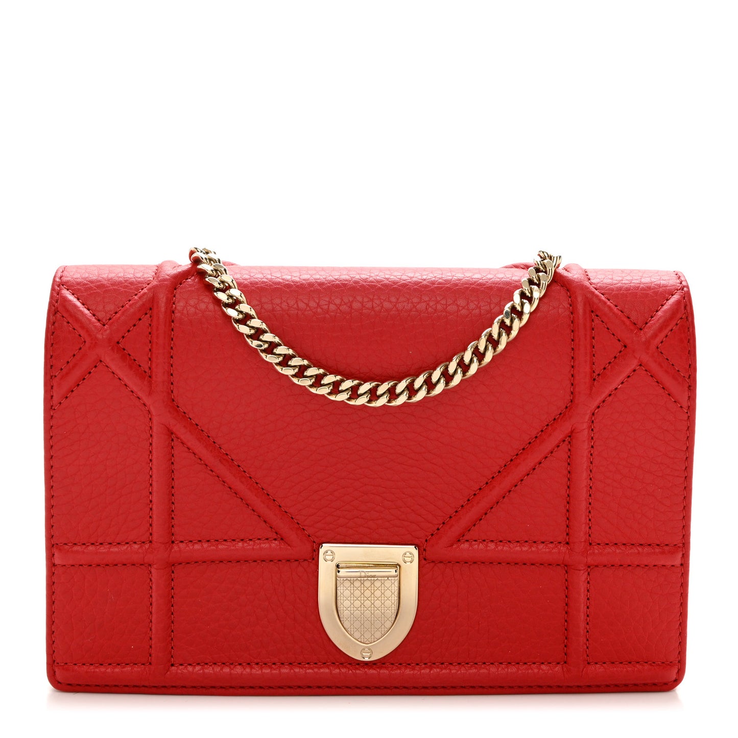 Grained Calfskin Diorama Wallet on Chain Pouch Rouge Vif